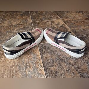 Burberry Vintage Check Slip-On Sneakers- Brown/White, Men’s Size 11